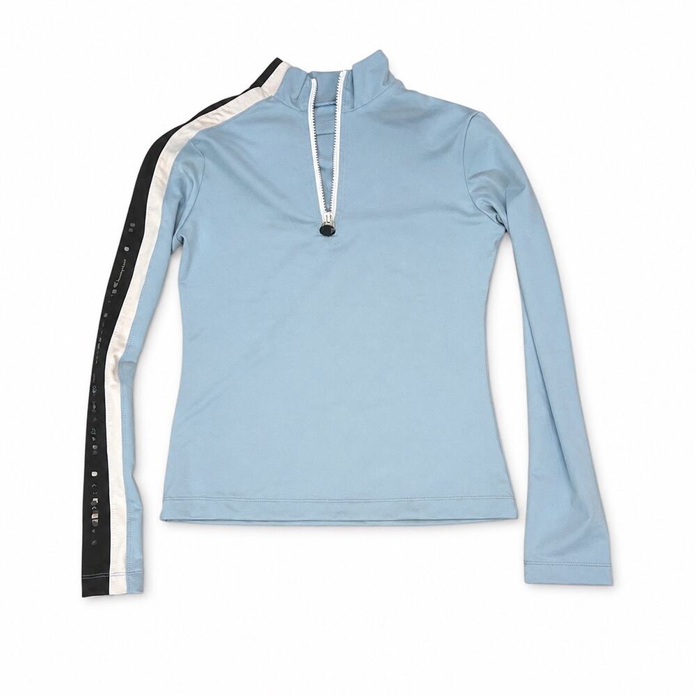 Champion 1/4 zip long sleeve athletic top in light blue with stripe. Women L - Picture 1 of 7